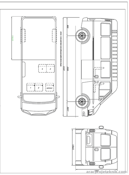 VW Transporter minibüsten kamyonete dönüşüm projesi teknik resmi